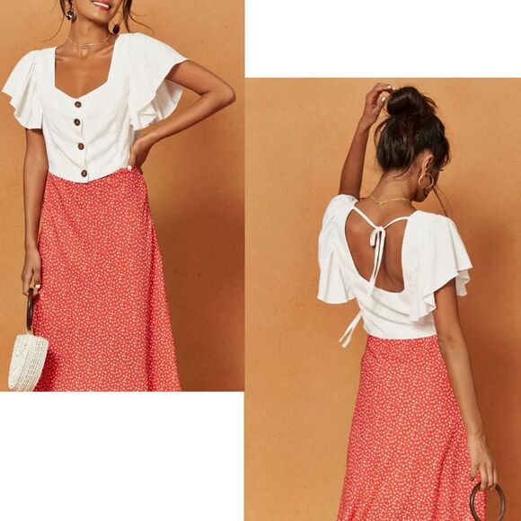 CHARLIE HOLIDAY NWT White Flutter Sleeve Open Back Bayview Top L - Picture 16 of 16